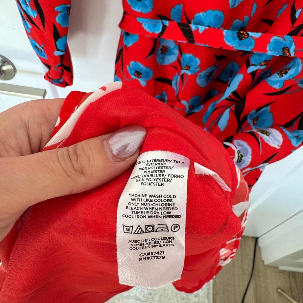 Ann Taylor Floral Red Poppyseed print Midi Dress 00P NWOT - Picture 8 of 10